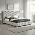 thumbnail image 5 of Goy Queen Size Bed- Low Profile- Button Tufted- Gray Fabric Upholstery, 5 of 9