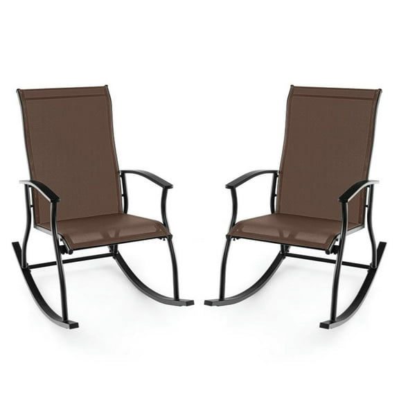 YYAo Outdoor Patio Rocking Chairs,2 Pieces Outdoor Rocking Chairs with Breathable Backrest-Brown
