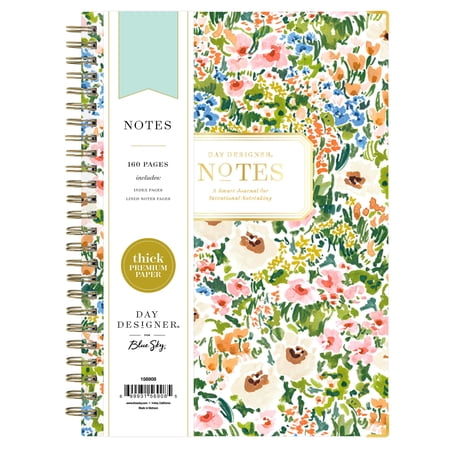 Blue Sky Day Designer Hard Cover Notebook, 5.75" x 8.5" Undated Journal, 160 Lined & Perforated Pages, Includes Index Pages, Gold Durable Twin Wire Binding, For Office and School, Ashley Cottage