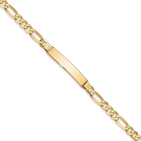 14k Yellow Gold Figaro Link Name Bar Identification Id Bracelet