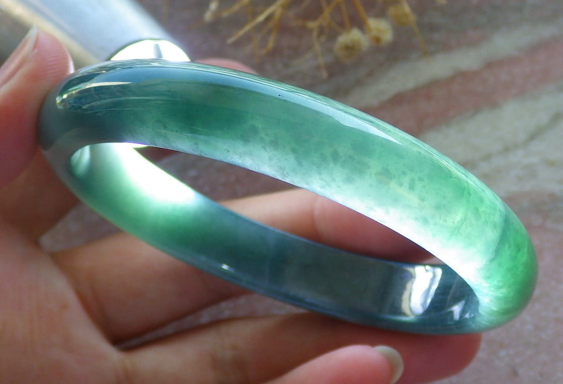 Icy Green Natural A JADE Jadeite Bangle Bracelet 60 mm 684436 TN