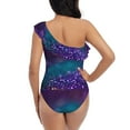 thumbnail image 5 of Easygdp Purple and Green Glitter Women's One Shoulder Ruffle Monokini Bathing Suits with Removable Chest Pad, Quick Drying - X-Large, 5 of 8
