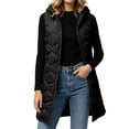 thumbnail image 5 of Women's Winter Solid Color Hooded Long Jacket With Zipper Lining And Pocket For Warmth, 5 of 8