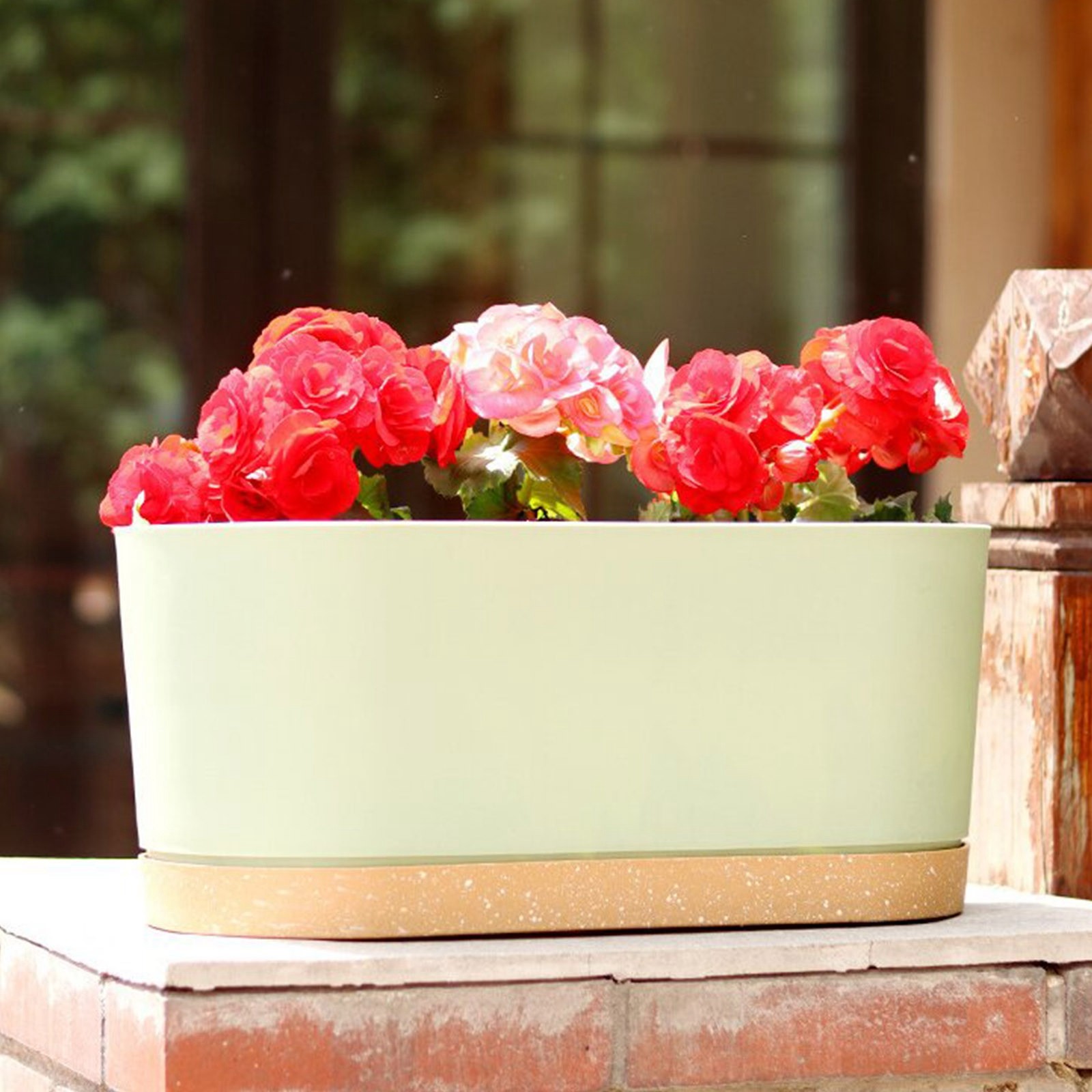 Window Box Planter, Flower Window Boxes, Rectangular Planter Box with Drainage Holes & Tray - Window Sill, Balcony, Patio Garden Decor for Vegetables, Flowers, Bedroom, Living Room, Porch