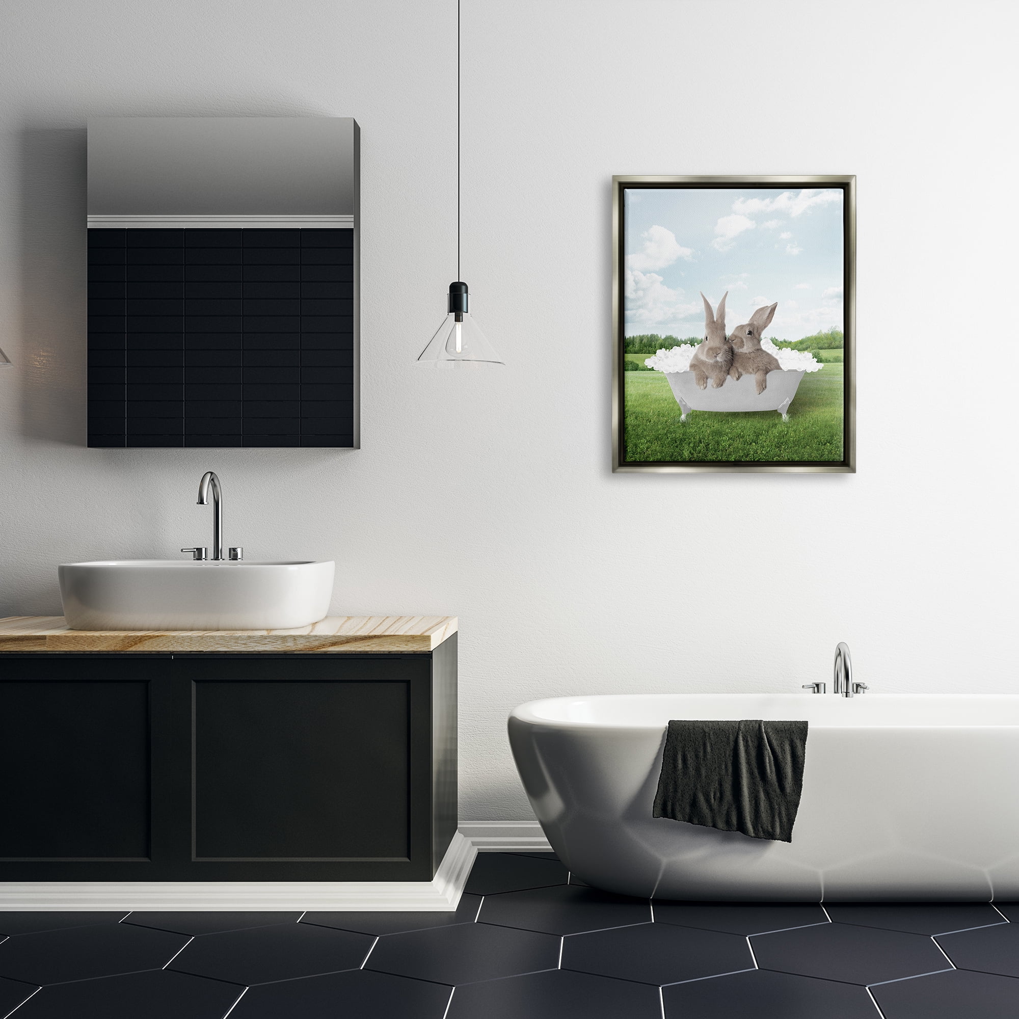 Stupell Industries Bubble Bath in Field Nature Painting Gray Floater Framed Art Print Wall Art, 25 x 31