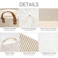 thumbnail image 4 of Sea Team Stripe Pattern Laundry Hamper Canvas Fabric Laundry Basket Collapsible Storage Bin with PU Leather Handles and Drawstring Closure, 17.7 by 13.8 inches, Waterproof Inner, Grey, 4 of 7
