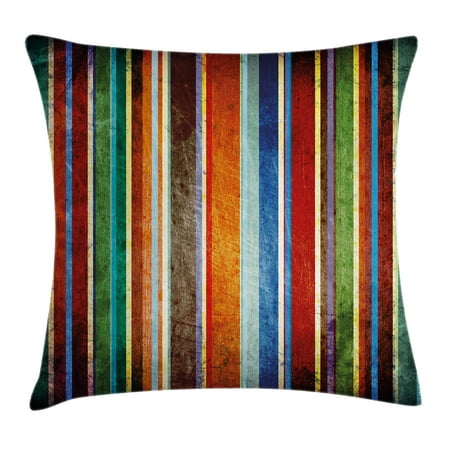 - Stripes Throw Pillow Cushion Cover, Vertical Lined Colorful Retro Bands with Damage Effects Old Fashion Weathered Display, Decorative Square Accent Pillow Case, 18 X 18 Inches, Multi, by Ambesonne