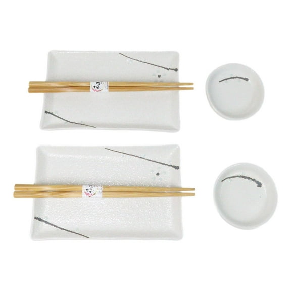 Yukino Hana Porcelain Sushi Plates Sauce Dishes Chopsticks Dinnerware Set For 2