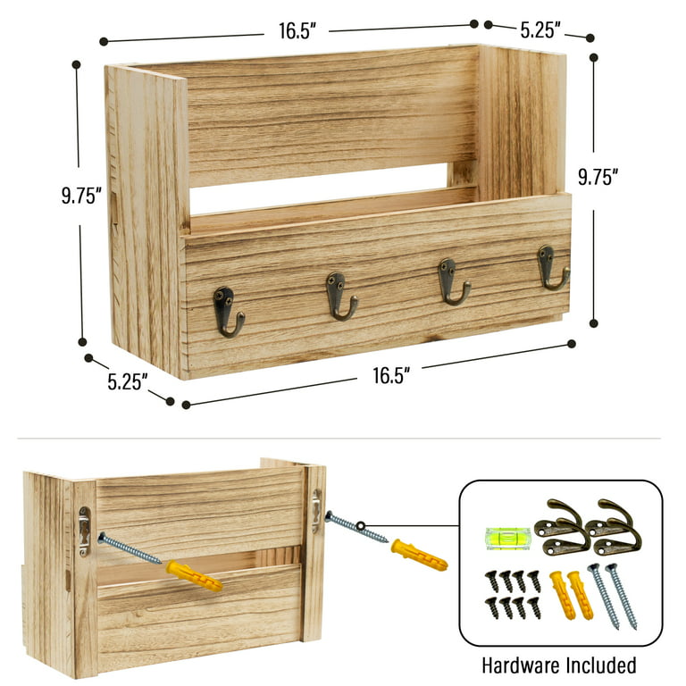 Wooden Wall Shelf With Hooks Small Pine Wood Entryway Shelf Towel Rack Shelf  Mug Shelf Key Holder for Wall 