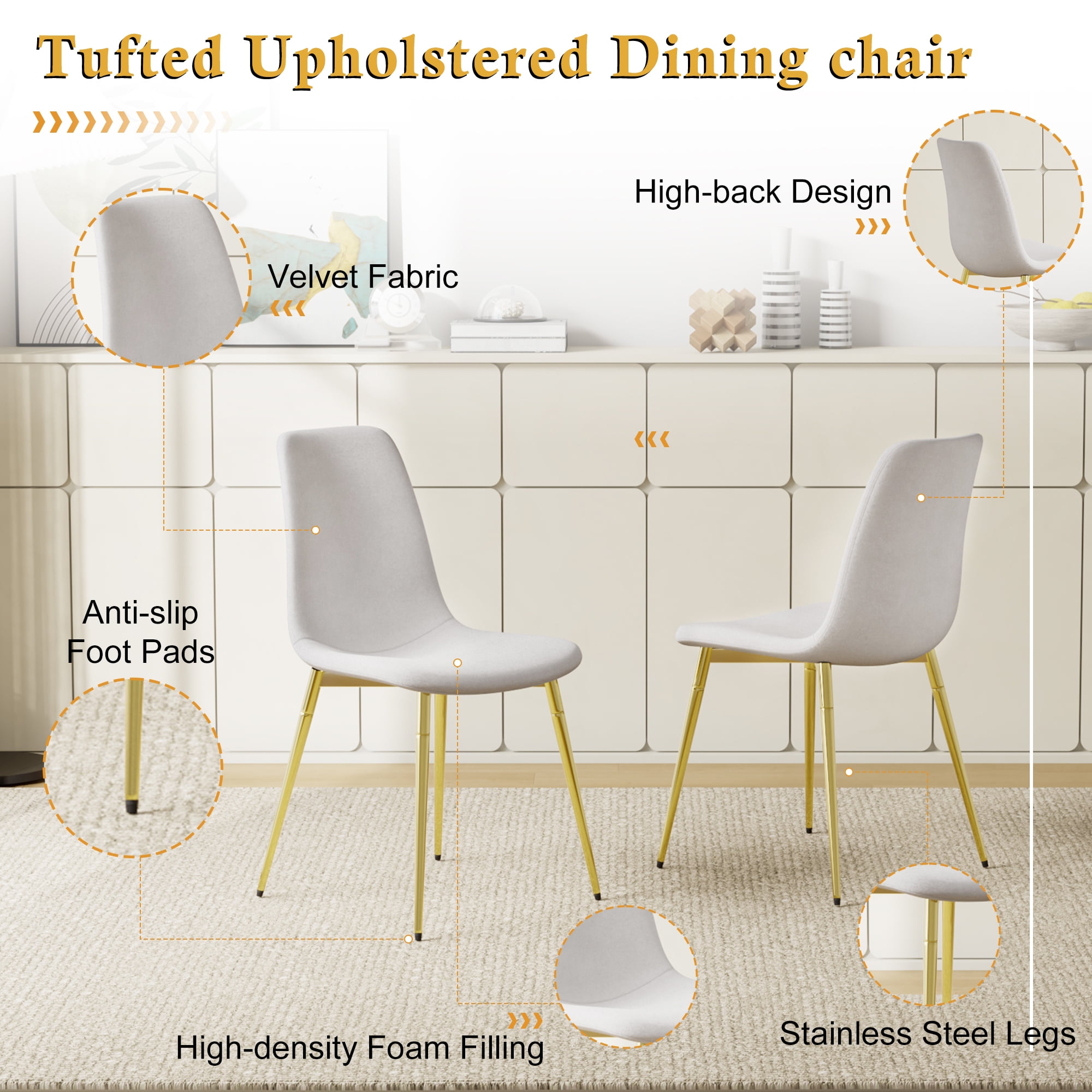 5-Piece 36" Square Glass Dining Set, Clear Tempered Glass Table & 4 Velvet Chairs with Stainless Steel Legs for Kitchen, Meeting Room