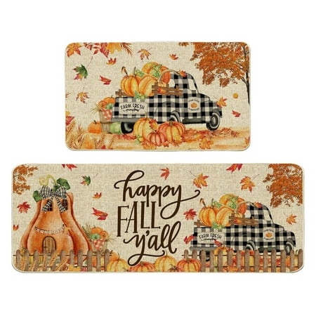 

Hot Sale Thanksgiving Kitchen Carpet Set Pumpkin Letter Kitchen Carpet Washable Cushion Comfortable Kitchen Carpet Set