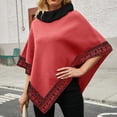 thumbnail image 2 of Odeerbi Shawl Wraps For Women Fall Winter Poncho Open Front Cape Cardigan Trendy High Collar Knitted 2024 Casual Pullover Sweater Coat Red, 2 of 7