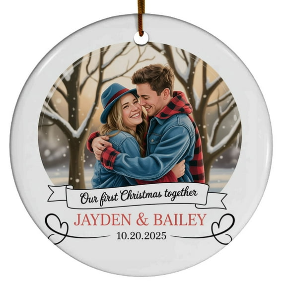 Photo Couple 1st Christmas Together Ceramic Ornament, Our First Christmas Together Ornaments Gift for Newlywed Married