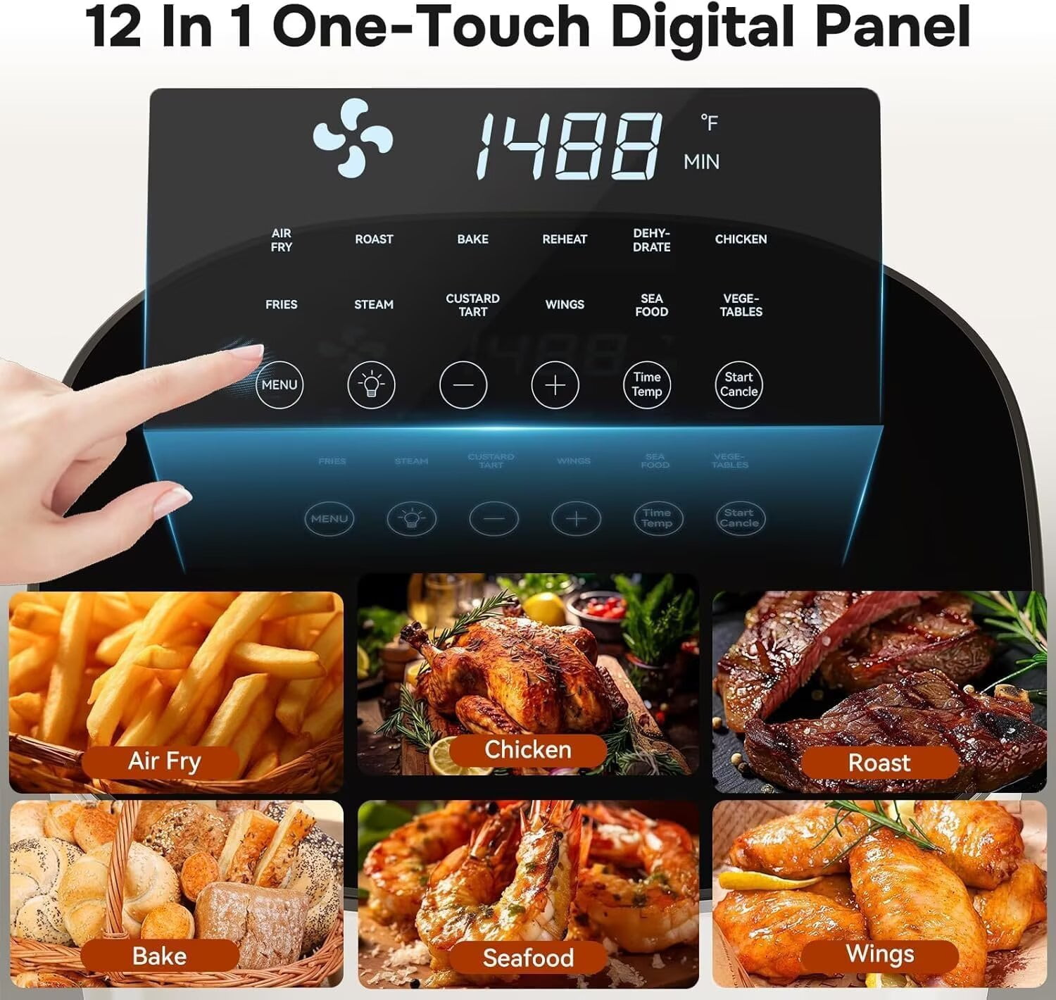 QUIOCOZY 12-in-1 Digital Air Fryer, 6.3 Qt Large Capacity, Viewing Window, Nonstick Dishwasher-Safe Basket, 1700W, Beige