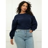 ELOQUII Elements Women's Plus Size Fashion Bobble Balloon Sleeve Sweater