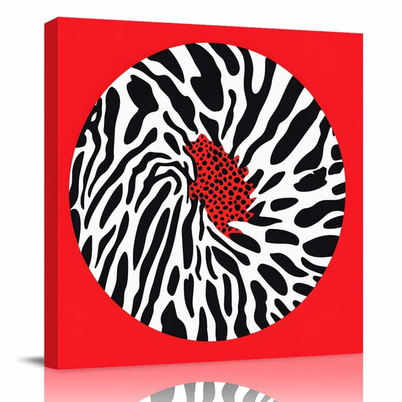 Canvas Print Wall Art Oil Paintings Abstract Zebra Black White Stripe Picture Prints Artwork for Living Room Kitchen Bathroom Bedroom,Stretched and Framed Ready to Hang,Animal Print Red Color Block