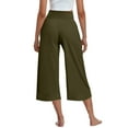 thumbnail image 2 of Stamzod Capri Pants for Women Summer Solid Color Stretch Waist Wide Leg Yoga Capris with Pockets Casual Loose High Waisted Cropped Pants for Women Army Green B M, 2 of 5