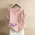 thumbnail image 2 of Blouses pour Femmes, Haut Décontracté en Coton et Lin Imprimé à Manches Courtes avec Boutons, 2 of 3