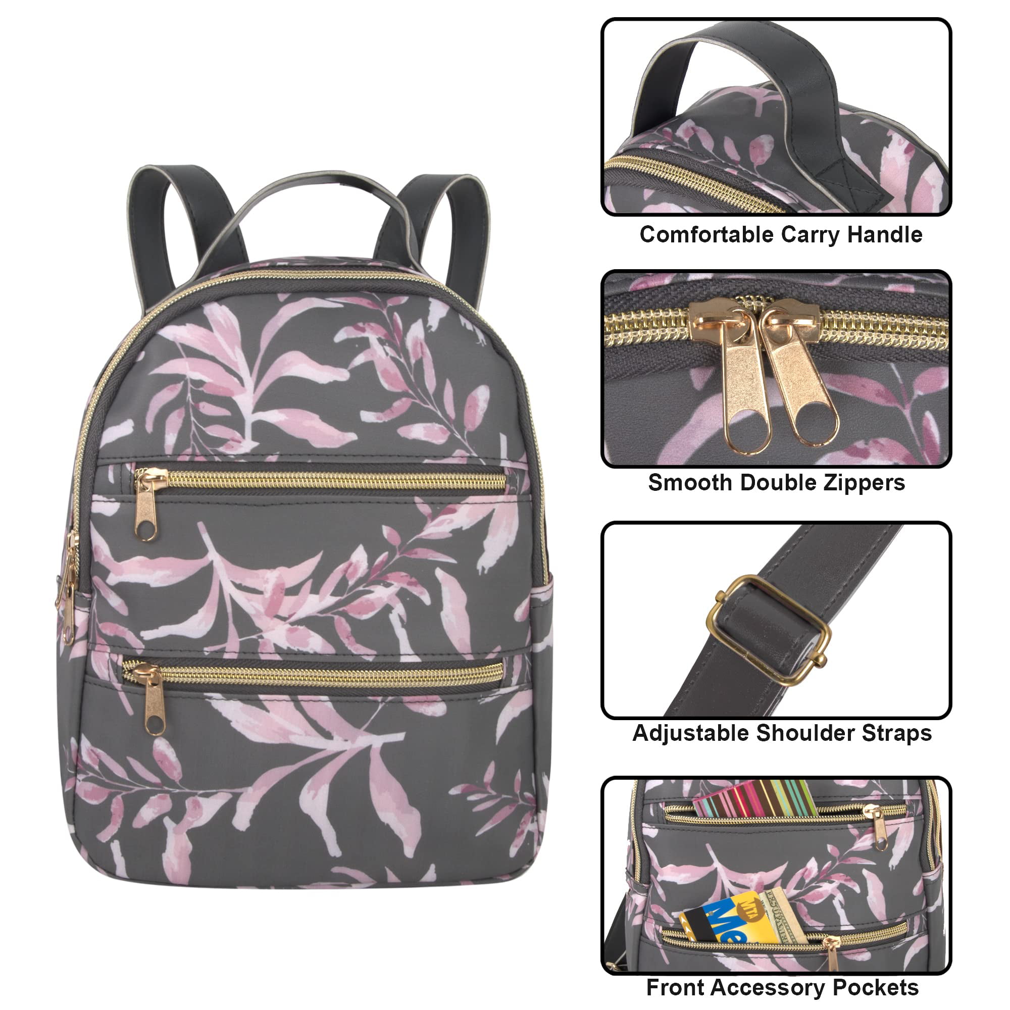 Emma & Chloe Vinyl Mini Backpack, Vegan Leather Small Fashion Backpack Purse for Girls, Teens, Women