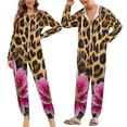 thumbnail image 2 of Leopard Print Pink Lilies Bloom Wild Unisex Adult Onesie Pajamas with Pockets for Women Men Hooded Loungewear, 2 of 8
