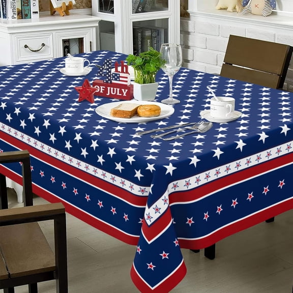 Fourth of July Tablecloth Memorial Day Patriotic Table Cloth American Flag, Stars Table Cloths for Indoor and Outdoor Kitchen Dining-60 x102 Rectangle