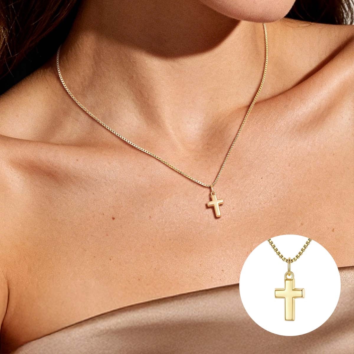 U7 Tiny Cross Necklace for Women 14K Gold Plated Cross Pendant Necklace Dainty Christian Faith Jewelry Religious Baptism Gift for Her,Size S