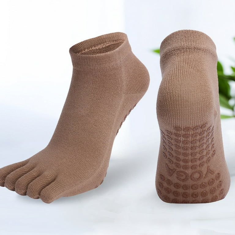 Unisex Yoga Crew Socks with Grips Solid Color 5 Toe Separator Non Slip  Hosiery l 