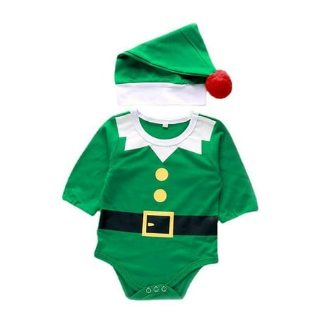 

AIMAOMI Christmas Baby Boys Girls Cartoon Print Romper Bodysuit With Hat Set 2PCS H