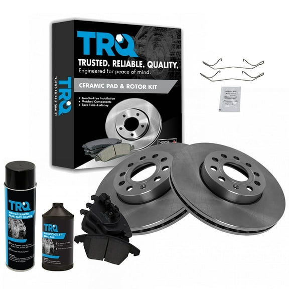 TRQ Front Ceramic Brake Pad & Rotor Kit w/Chemicals for A3 VW Jetta Golf Rabbit BKA16153 Fits select: 2009-2018 VOLKSWAGEN JETTA, 2008 VOLKSWAGEN GLI