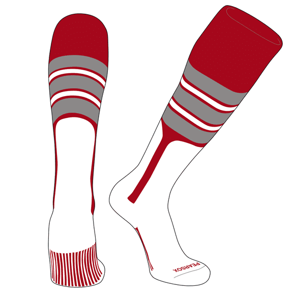 PEAR SOX OTC Baseball Softball Stirrup Socks (E, 9in) Red, Silver, White (M)