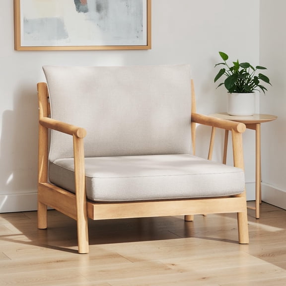GZXS Acacia Wood Patio Club Chair – Outdoor Lounge Armchair with Removable Water-Resistant Cushions, Solid Wood Construction, for Porch/Garden/Patio/Deck (Teak Beige)