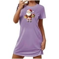 thumbnail image 2 of Fazvaoo Women's Nightgowns Short Sleeve Short Nightdress Christmas Print Nightgowns(Purple,Size S-XXL), 2 of 3