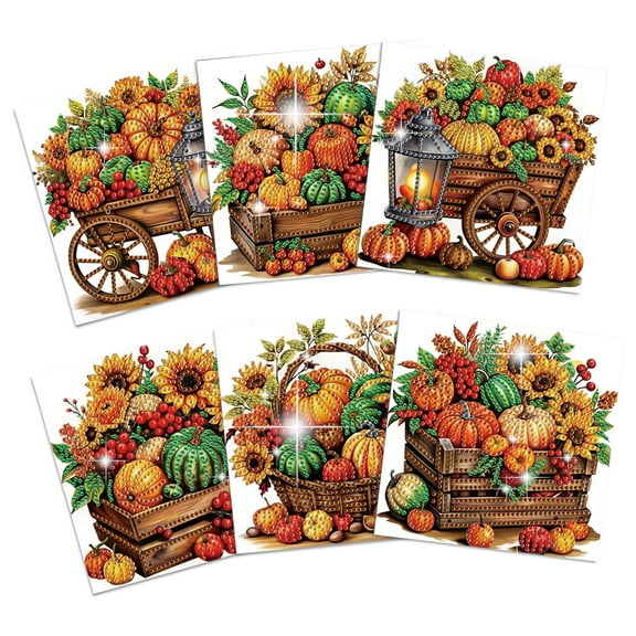 6pcs Diamond Painting Greeting Card Kit Pumpkin & Sunflower 5D DIY Diamond Art Cards with Envelopes Handmade Sparkling Cards for Birthdays, Christmas, and Holiday Gifts
