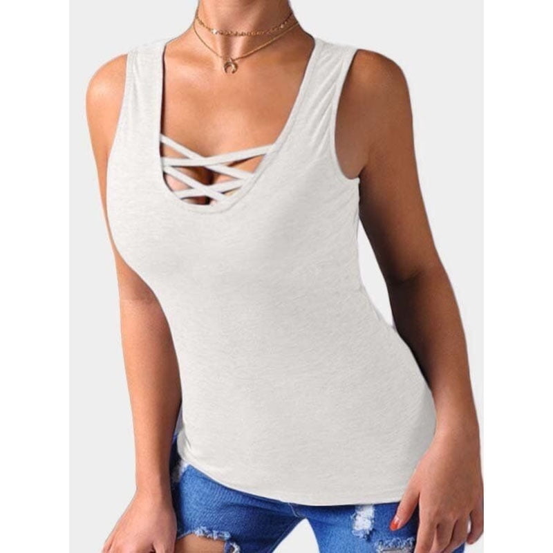 Womens Tank Tops,2019 New Summer Tops Casual Cami Shirts Basic Criss Cross Lace up Blouse S-XL
