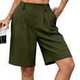thumbnail image 3 of Shorts for Women Dressy Casual High Waisted Wide Leg Pleated Shorts with Pockets Elastic Waist Knee Length Pants Army Green S, 3 of 7