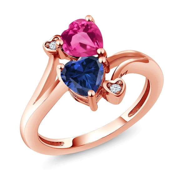 Gem Stone King 18K Rose Gold Plated Silver Pink Created Sapphire Blue Created Sapphire Ring for Women (1.63 Cttw, Heart Shape 6MM, Gemstone September Birthstone, Size 8)