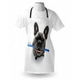 thumbnail image 4 of Bulldog Apron, Whimsical Illustration of a Dog Holding a Toothbrush with His Mouth, Unisex Kitchen Bib with Adjustable Neck for Cooking Gardening, Adult Size, Blue Dark Grey and White, by Ambesonne, 4 of 4