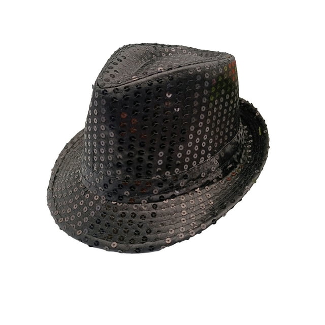 TiaoBug Women Men Sequin Fedora Hat Disco Hat Jazz Dance Hat Hip-Hop Rapper Stage Performance Black One Size