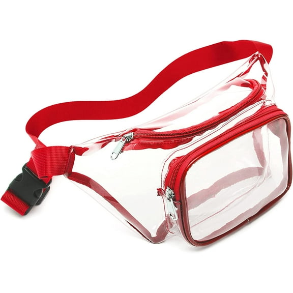 Clear Fanny Pack Stadium Approved - Adjustable Belt Bag for Women Fits Sport Events, Travel, Beach, Concerts, Stadium Waist Bag (for age 12 or above), Red