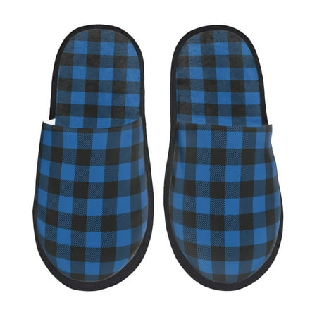 Balery Blue Black Plaid Slient Indoor Furry Fleece Comfort House Shoes Soft Non-Slip Home Shoes Cotton slippers House Slippers-- Medium