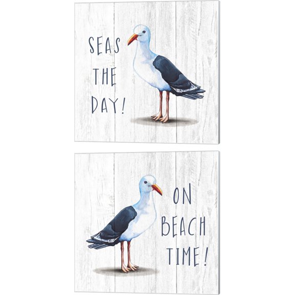 Great Art Now Seas the Day & On Beach Time by Elizabeth Tyndall 2 Piece Canvas Art Set Each 14W x 14H