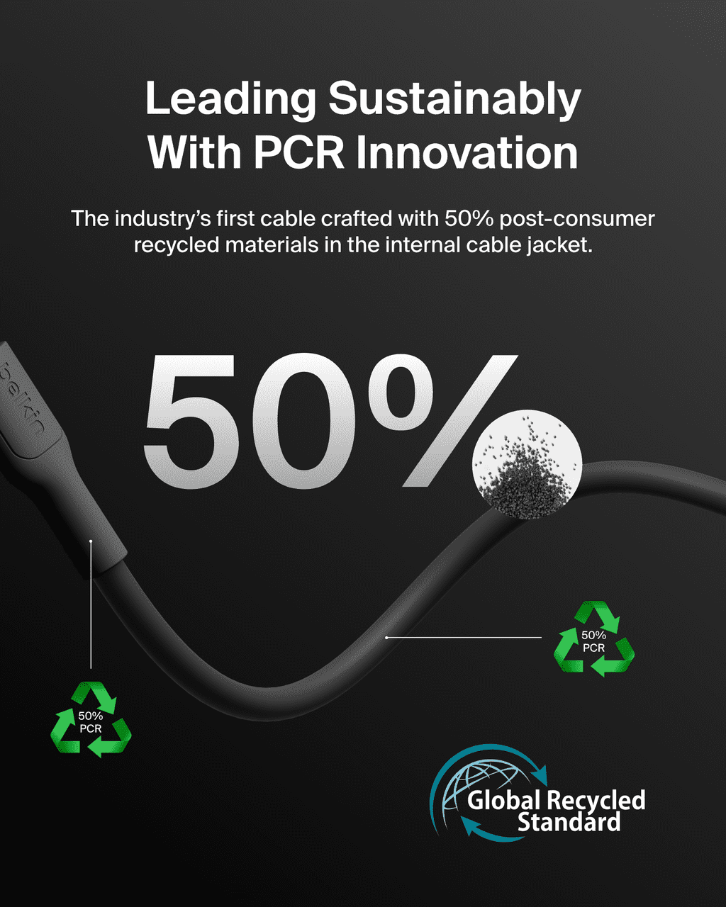 Belkin Eco USB C to USB C Cable 10ft, 60W - Soft, Flexible Fast Charging Cable, Type C Charger Cord for iPhone 16, Galaxy S25, Pixel 9, MacBook, iPad Pro, Chromebook, & More - Black
