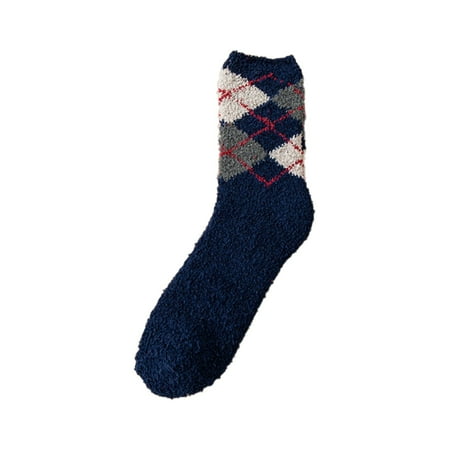 

Veki Winter Men Diamond Printed Coral Velvet Warm Sleeping Tube Socks At Home Youth Girls Socks
