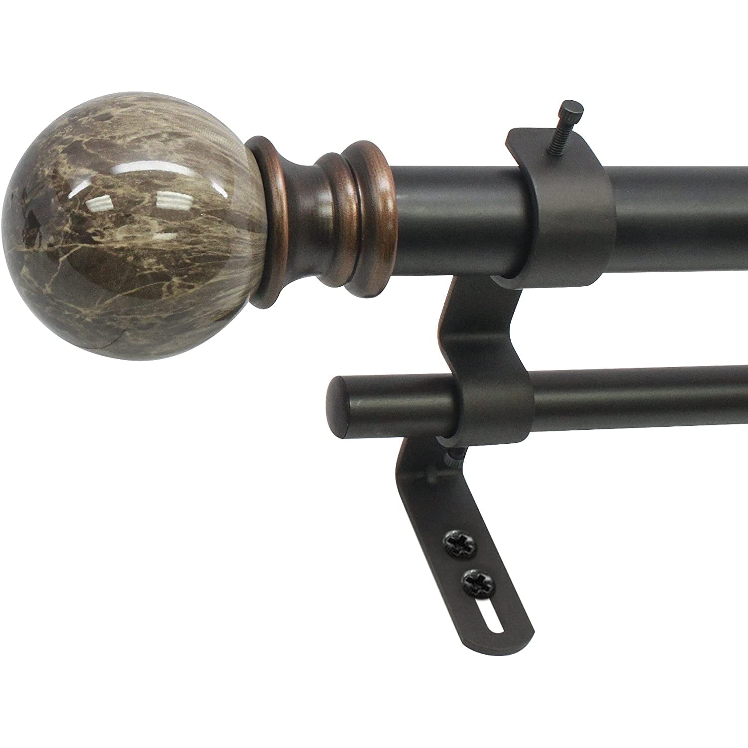 Decopolitan Marble Ball Double Rod Telescoping Drapery with Rods Brown 