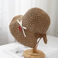 thumbnail image 2 of AJGRHE Women Summer Travel Straw Bucket Hat Breathable Lace Cutout Sunscreen Side Shade Coastal Outing Khaki One Size, 2 of 3