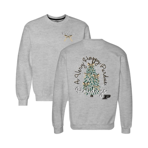Women's Heather Gray Purdue Boilermakers Classic Merry Christmas Tree Crewneck Sweatshirt