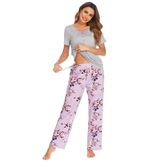 EKOUAER Women's Maternity Nursing Pajamas Set Breastfeeding Sleepwear Short Sleeve Top & Pants Pjs for Pregnant