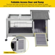Aivituvin Rabbit Hutch Indoor and Outdoor, Rabbit Cage with Removable Wire Netting and Leak Proof Tray, Mobile Bunny Cage with Wheels