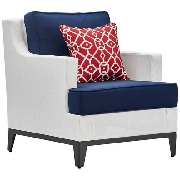 Afuera Living Outdoor Mesh Chair with Cushions White and Navy