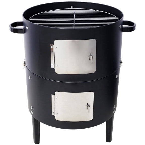 17 Inch Steel Charcoal Smoker Heavy Duty Round BBQ Grill with Built-in Thermometer 453 Sq.In Cooking Space for Outdoor Cooking Black